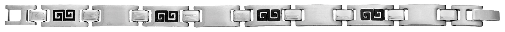 Bracelet junior en acier maillons alternés lisses et avec gravure motif méandres grecs noir – longueur 16cm