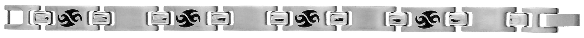 Bracelet junior en acier alternance de maillons lisses et maillons ornés d&rsquo;un motif tribal en résine noire – longueur 16cm