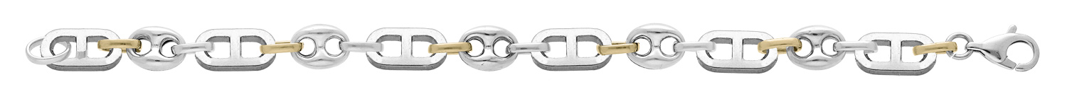 Bracelet en acier maille grain de café et maille plate bicolore 21cm