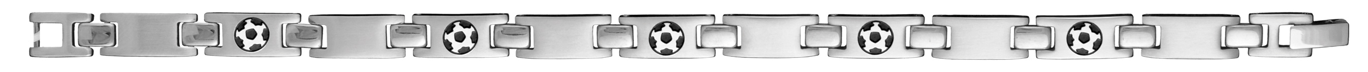 Bracelet en acier alternance de maillons lisses et maillons ornés d’un ballon de foot en résine noire – 21cm
