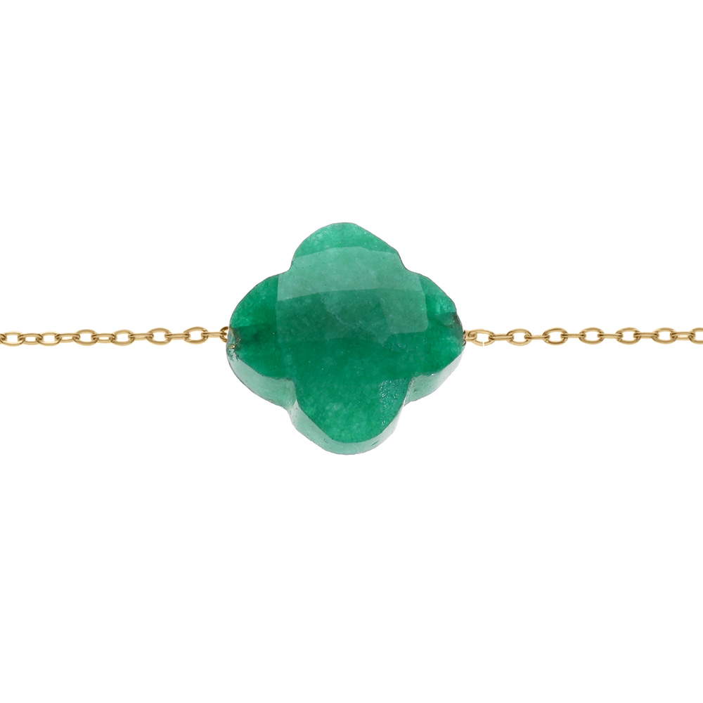Bracelet en acier PVD doré motif pierre imitation faceté verte 17+3cm