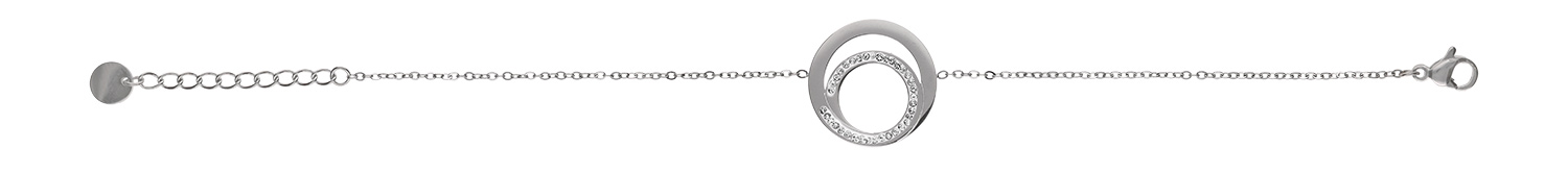 Bracelet acier 2 anneaux et strass réglable 16 à 20cm