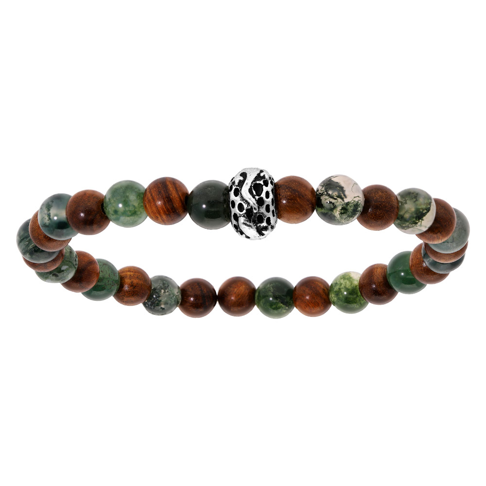 Bracelet extensible junior avec perles en bois et quartz vert