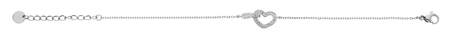 Bracelet en acier chaîne avec double coeur et oxydes blancs sertis 15+3cm