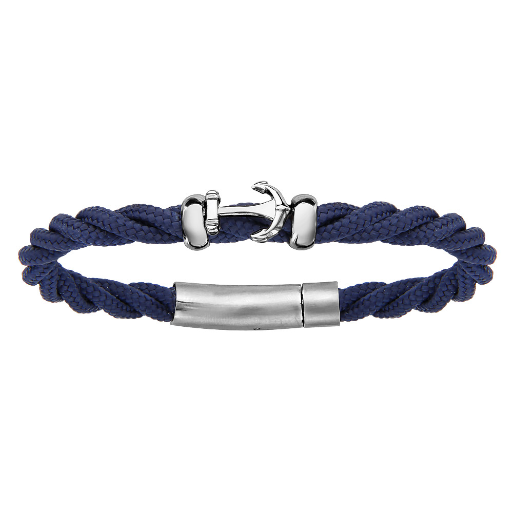 Bracelet en acier et corde bleue avec petite ancre marine au milieu – longueur 20 cm