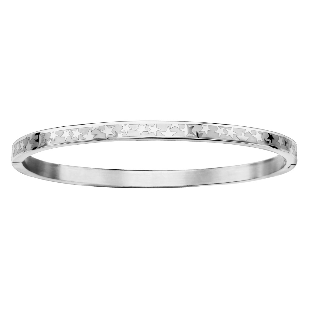 Bracelet jonc en acier articulé avec motifs étoiles