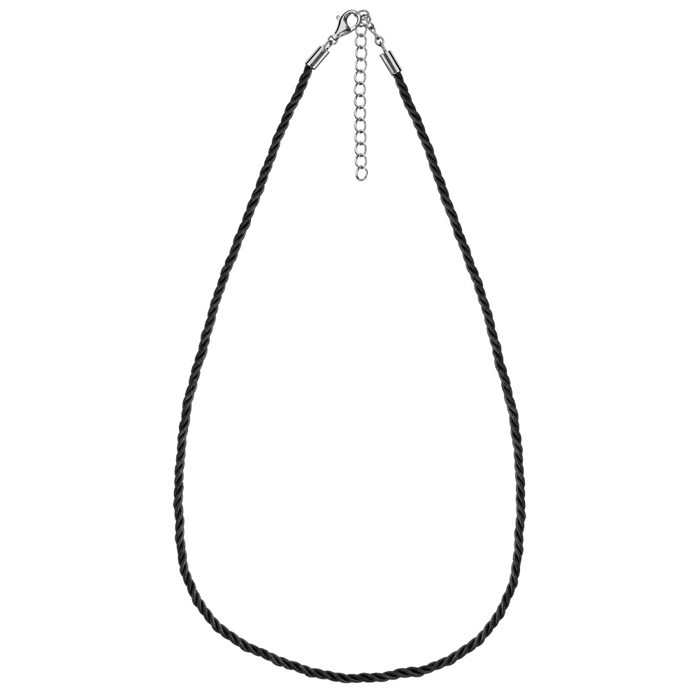 Cordon noir et fermoir en acier – largeur 2mm et longueur 42cm + 5cm de rallonge