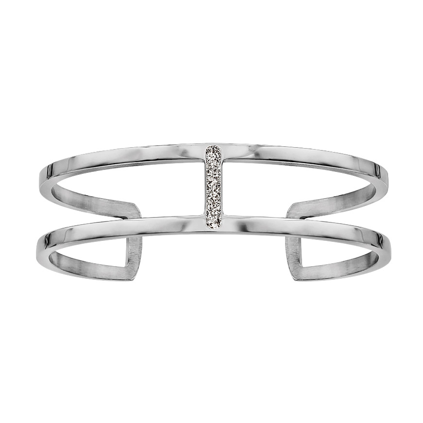 Bracelet en acier manchette arcs lisses reliés avec glitter gris
