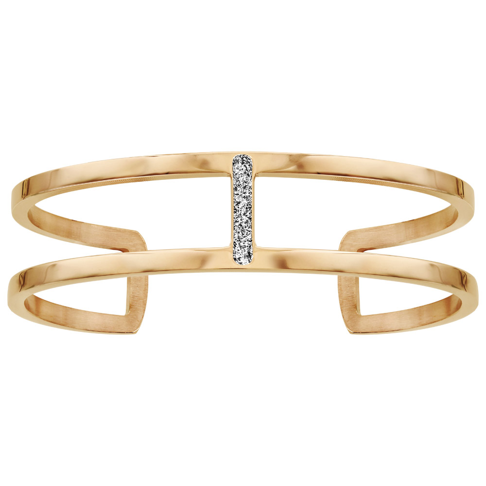 Bracelet en acier et PVD jaune manchette arcs lisses reliés avec glitter gris