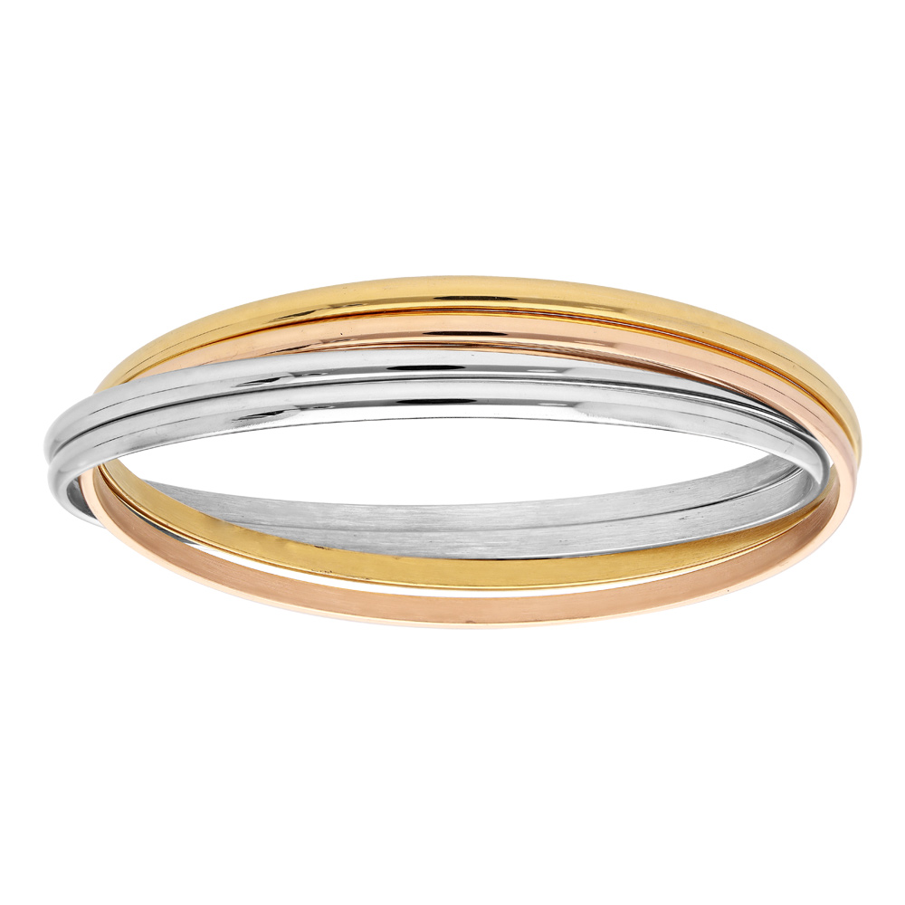 Bracelet jonc en acier et PVd rose et jaune 3 anneaux entrelacés