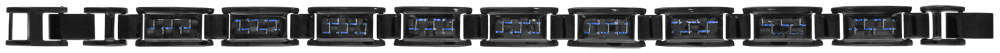 Bracelet en acier et PVD noir avec carbone tressé et reflets bleus – longueur 20cm + 1,5cm réglable par double fermoir