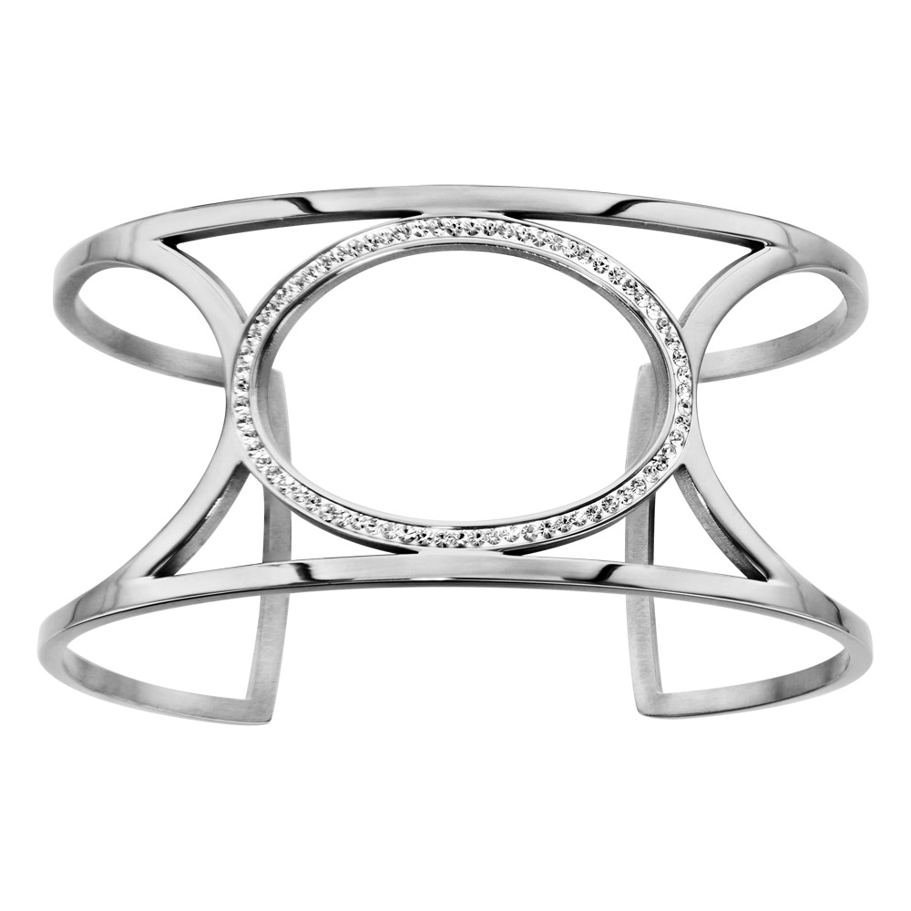 Bracelet en acier manchette empierré sur ovale ajouré