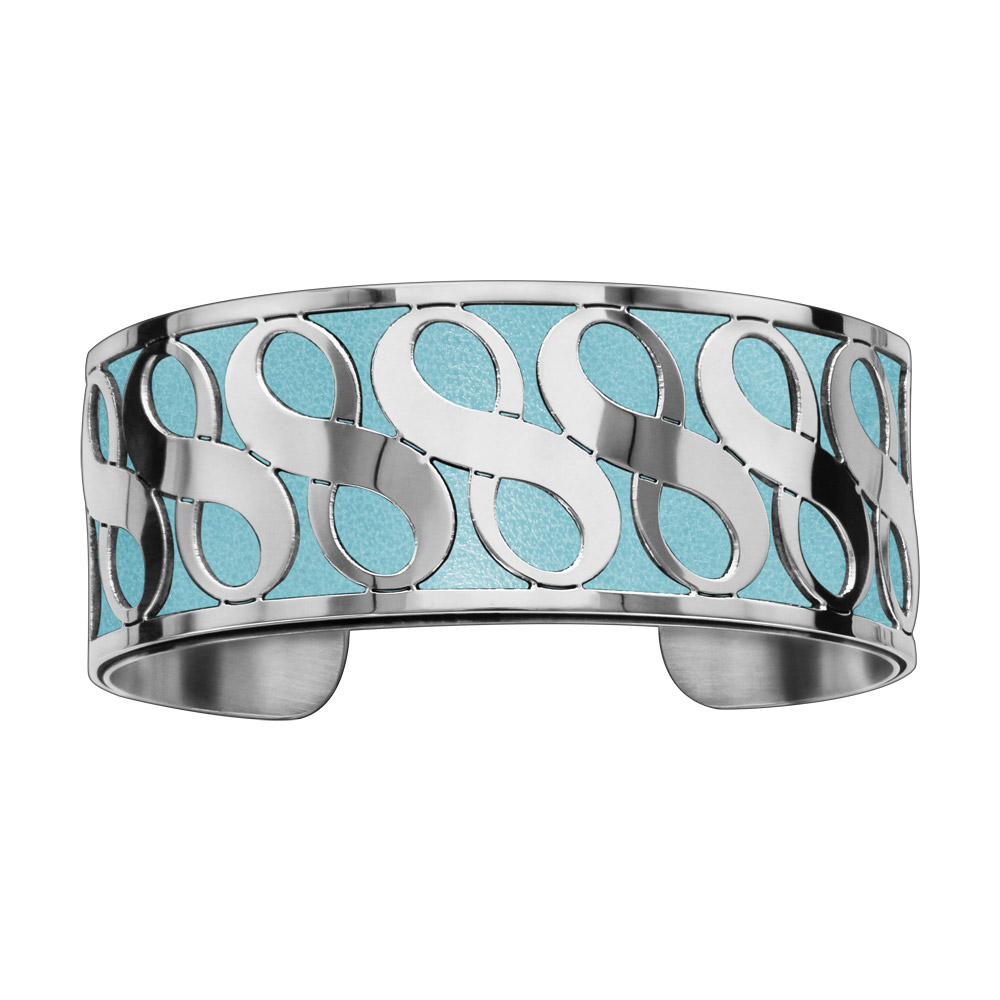 Bracelet en acier manchette symboles infini bleu ciel