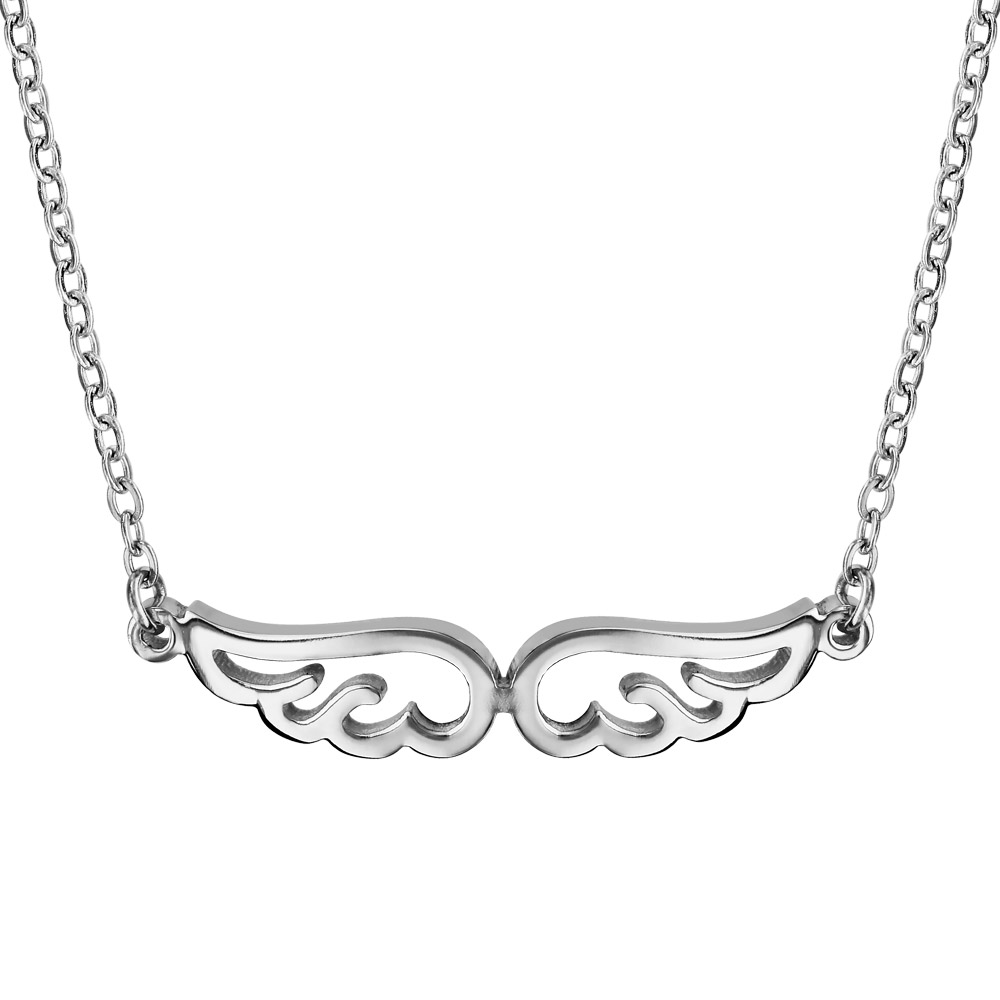 Collier en acier chaîne avec pendentif 2 ailes d’ange découpées – longueur 40cm + 5cm de rallonge
