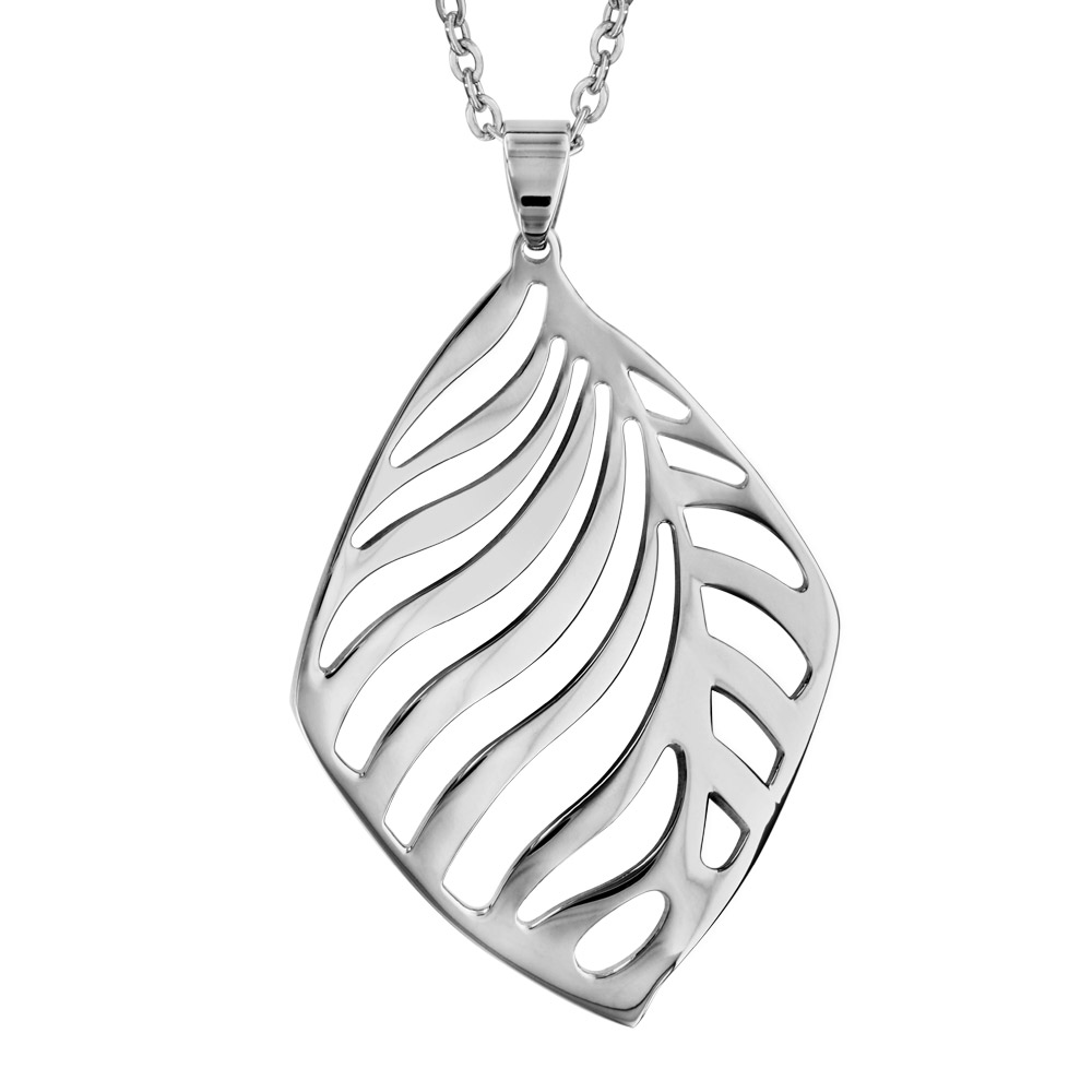 Collier en acier chaîne avec pendentif à zébrures ajourées – longueur 42cm + 4cm de rallonge