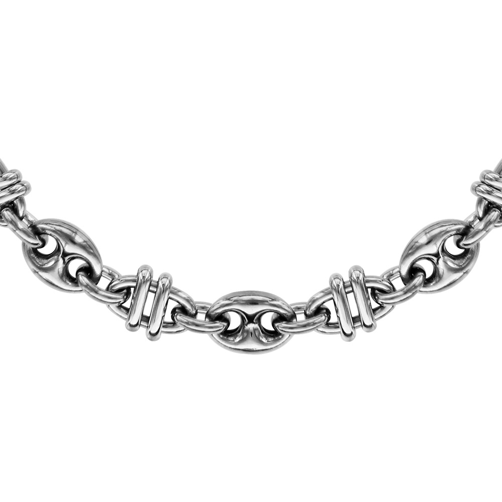 Collier en acier petites mailles grains de café alternée maillon fantaisie- longueur 53cm