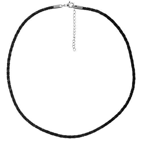 Cordon en cuir tressé noir pour charms homme grand modèle – longueur 45cm + 5cm