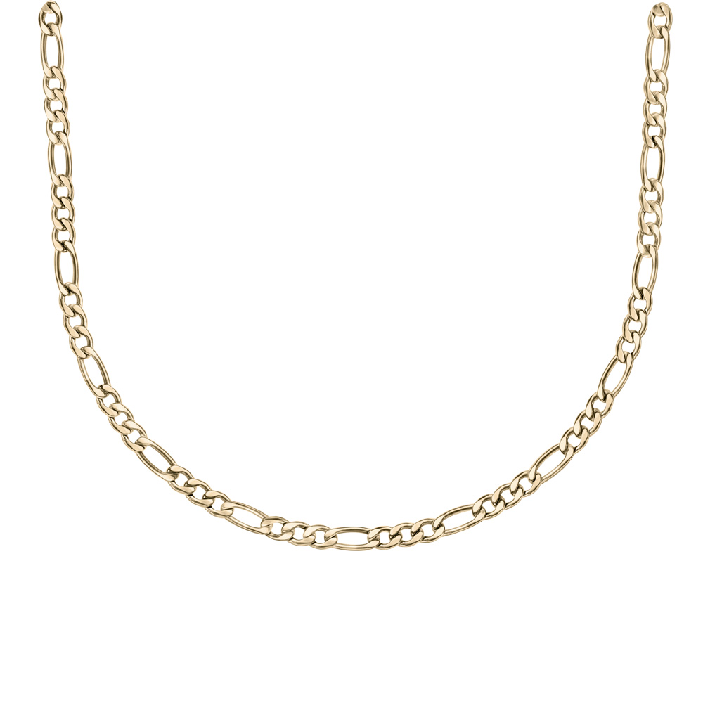 Collier en acier et PVD jaune maille alternée 1+3 largeur 5mm longueur 55cm