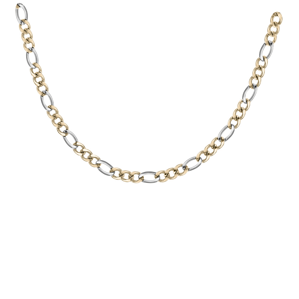 Collier en acier et PVD jaune maille alternée bicolore 1+3 – largeur 6mm longueur 50cm