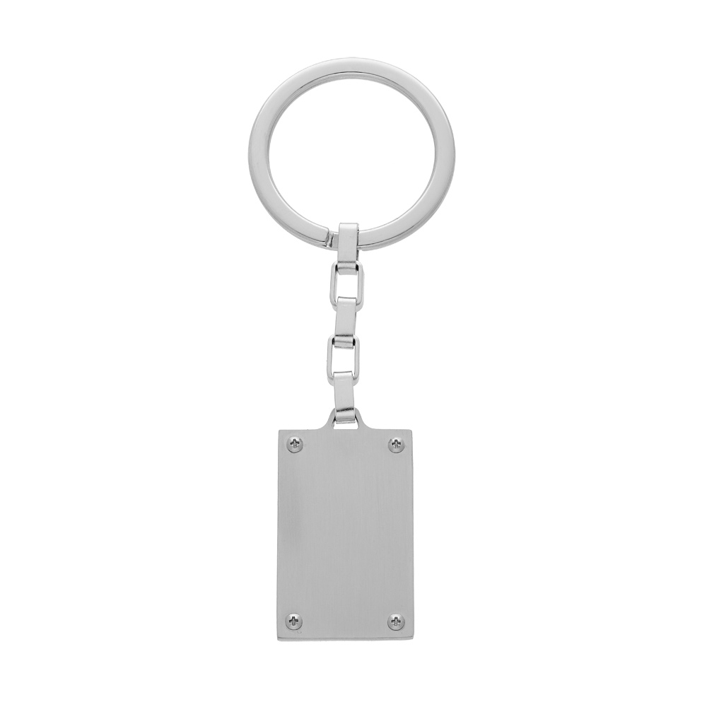 Porte clef en acier satiné avec plaque rectangulaire à graver 33x21mm