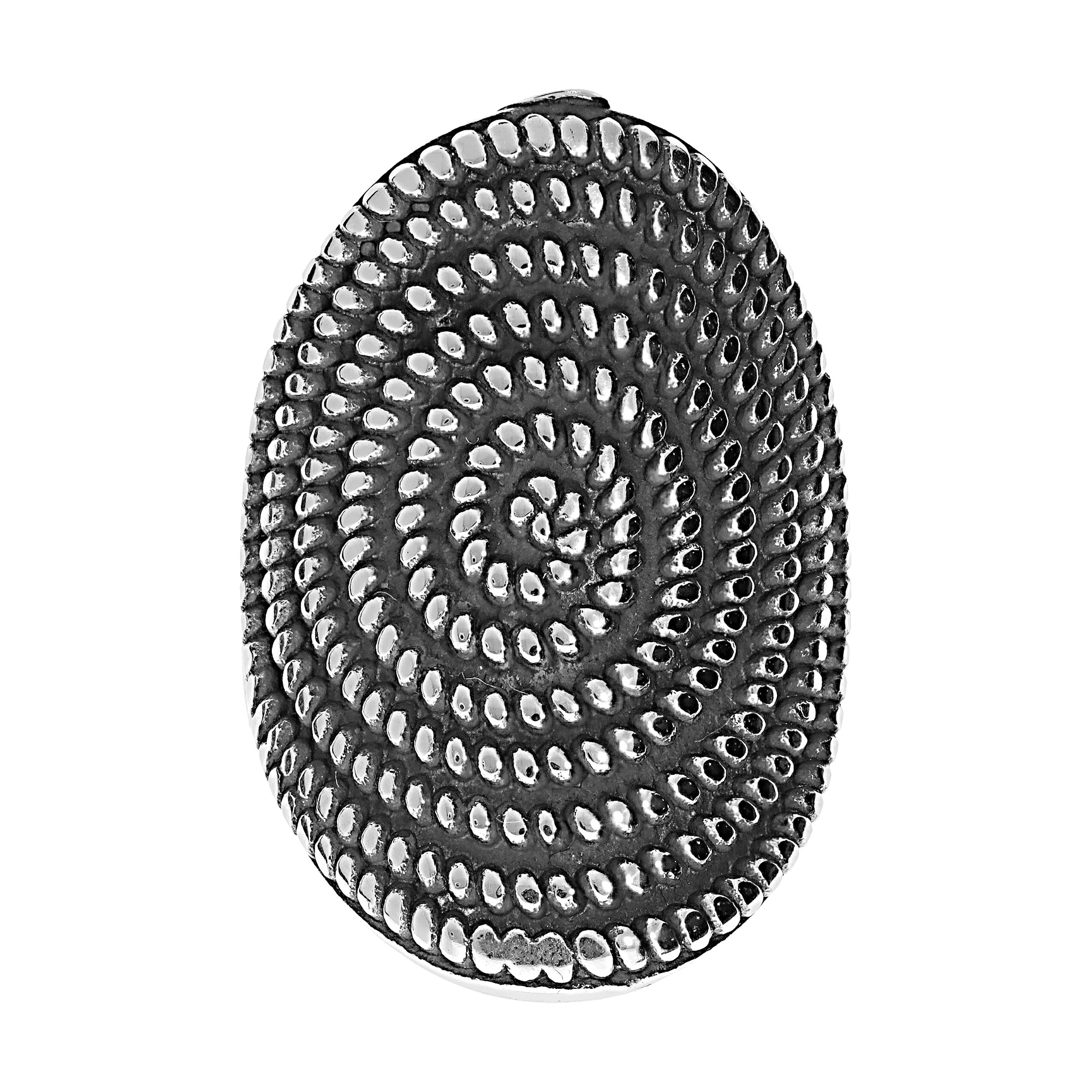 Bague en acier patiné grand plateau à motif spiral à picot