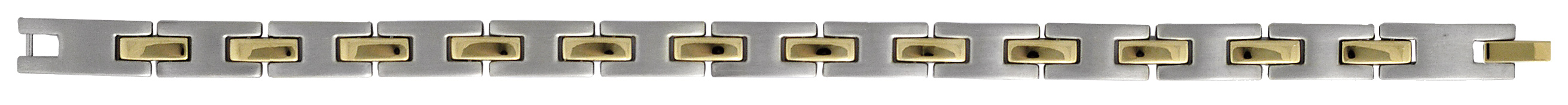 Bracelet en acier alternance de maillons gris en forme de H et barrettes en PVD jaune – longueur 21cm réglable