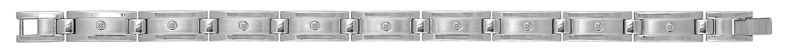 Bracelet en acier maillons satinés avec bande ornée de vis brillantes – longueur 21cm réglable