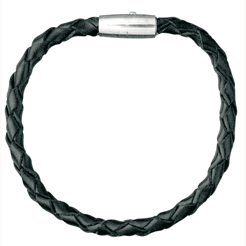 Bracelet en cuir noir tressé et fermoir acier