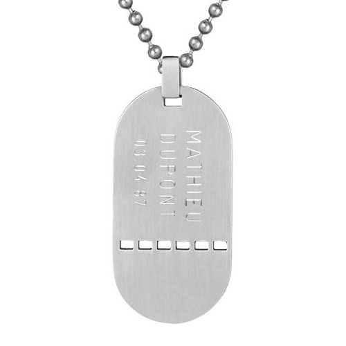 Collier en acier Plaque militaire G.I trouée à graver avec chaîne boule