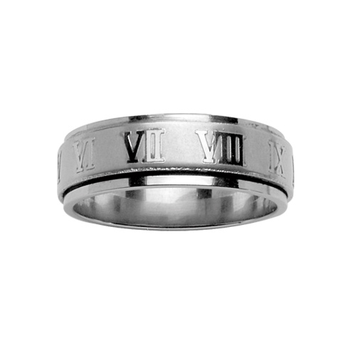 Alliance anti-stress en acier avec bandeau satiné et gravure chiffres romains