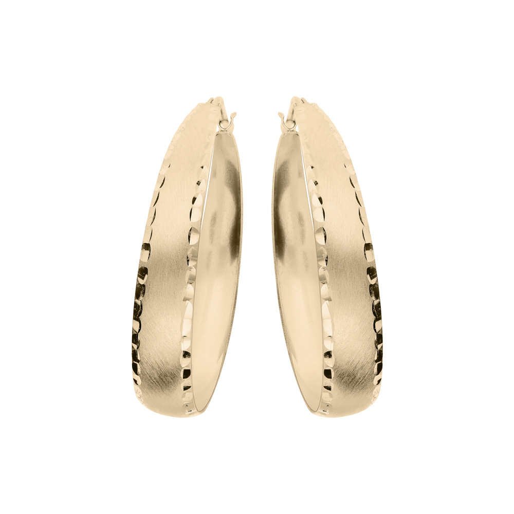 Créoles en vermeil sablée bords diamantés grand modèle 35mm