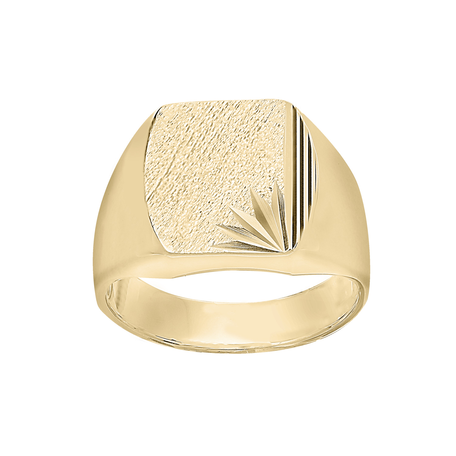 Chevalière en vermeil plateau tonneau 16mm X 14mm diamanté ciselé en étoile dans 1 angle et strié sur 1 bord du même côté