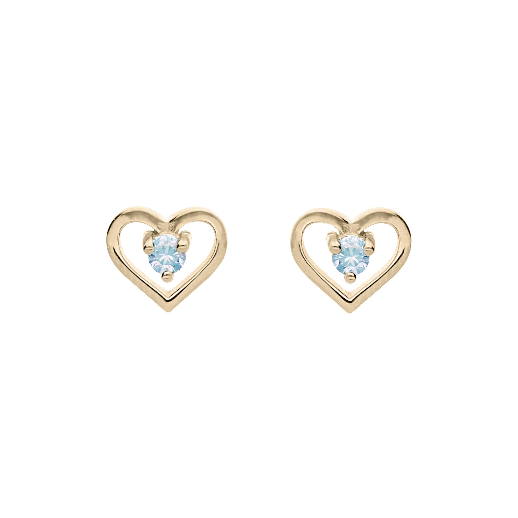 Boucles d’oreille en plaqué or coeur avec oxyde bleu ciel et fermoir poussette
