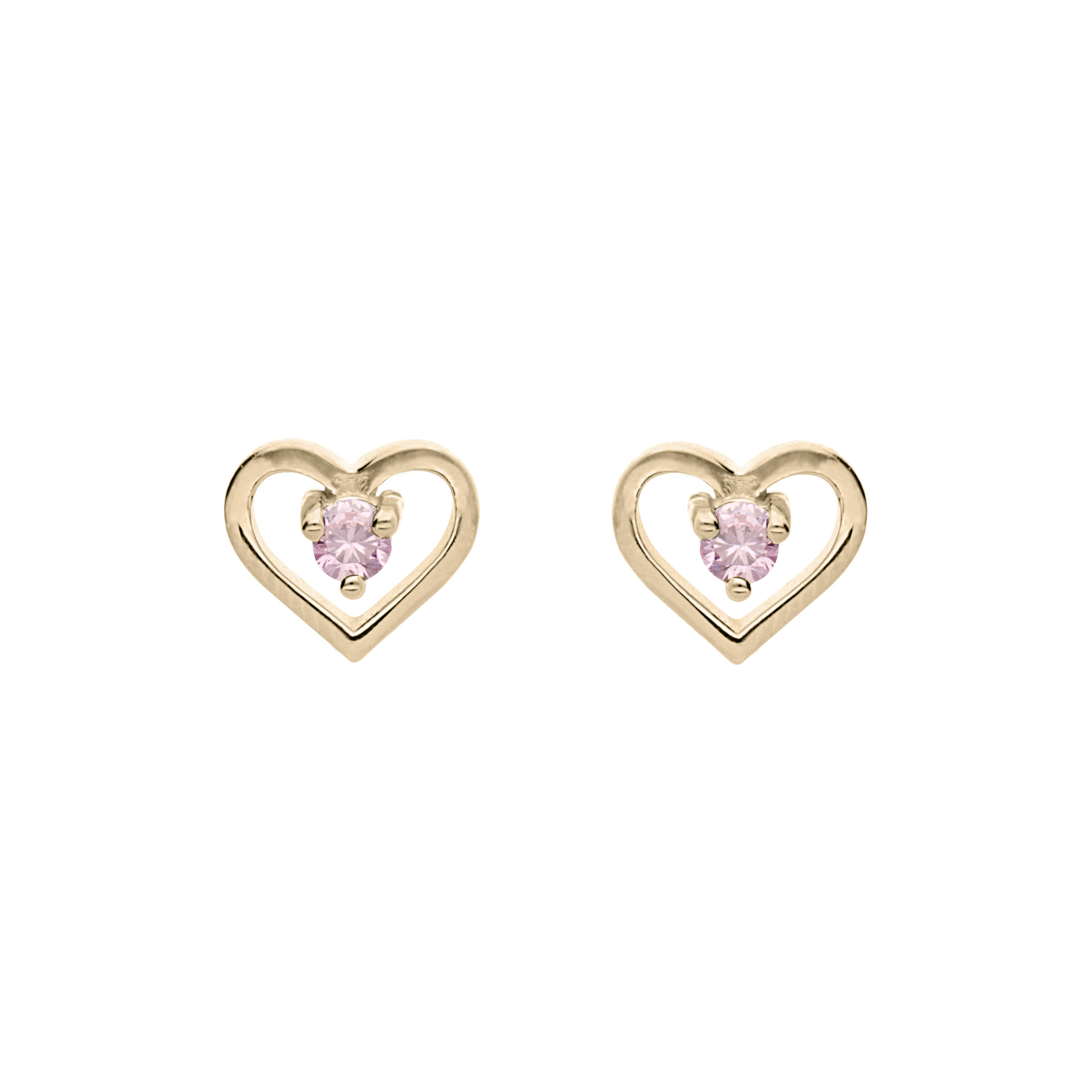 Boucles d’oreille en plaqué or coeur avec oxyde rose et fermoir poussette