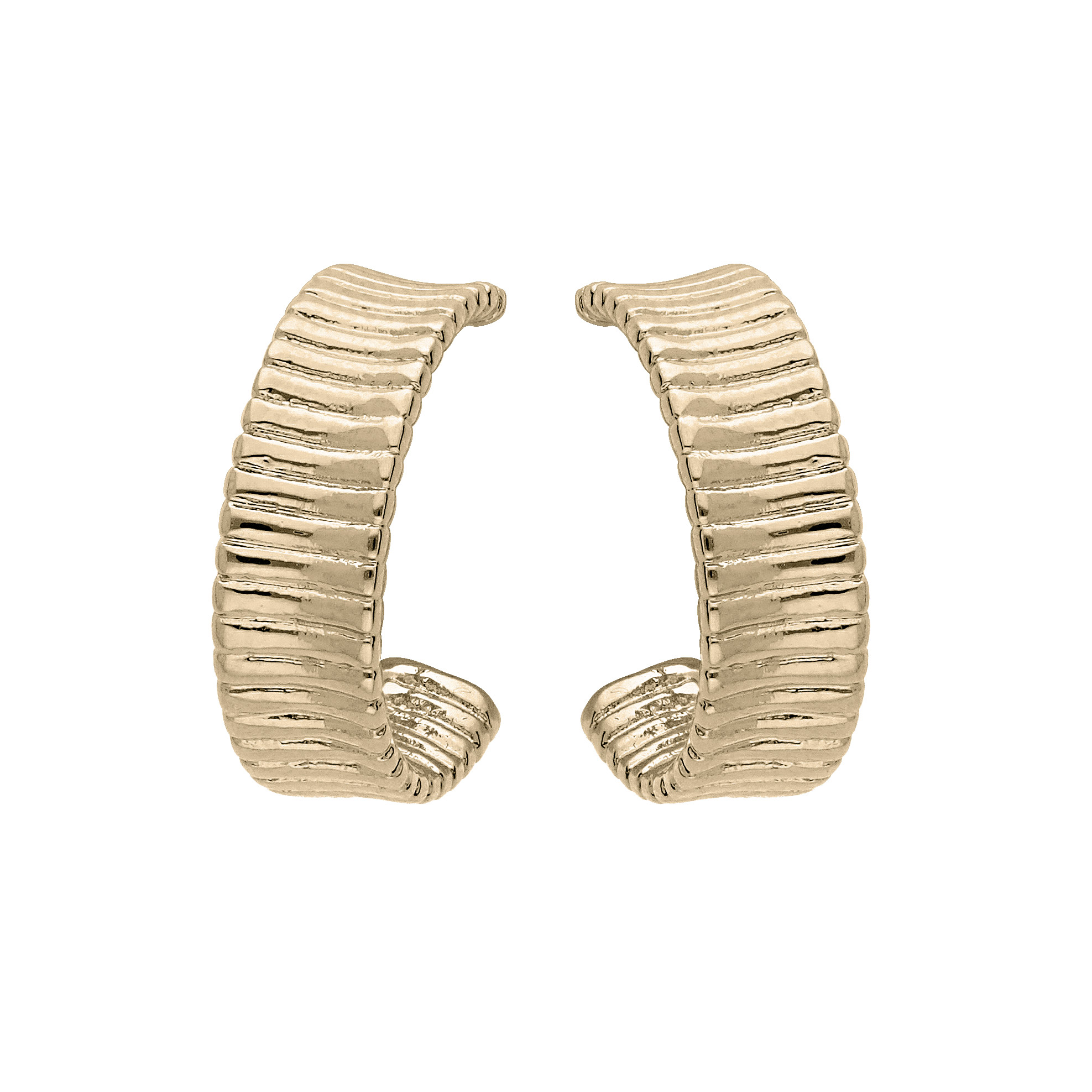 Créoles en plaqué or striées et fermoir pousette