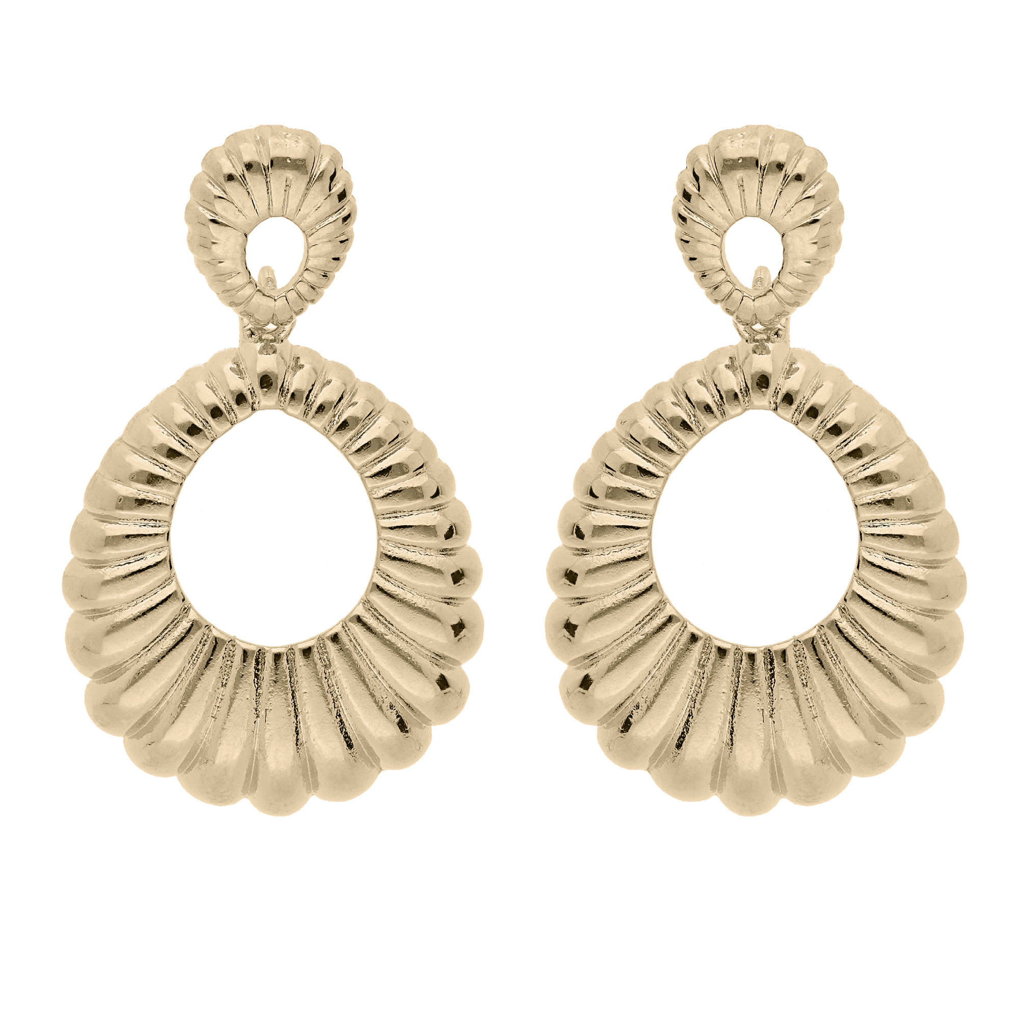 Boucles d’oreille en plaqué or striée forme goutte et fermoir poussette