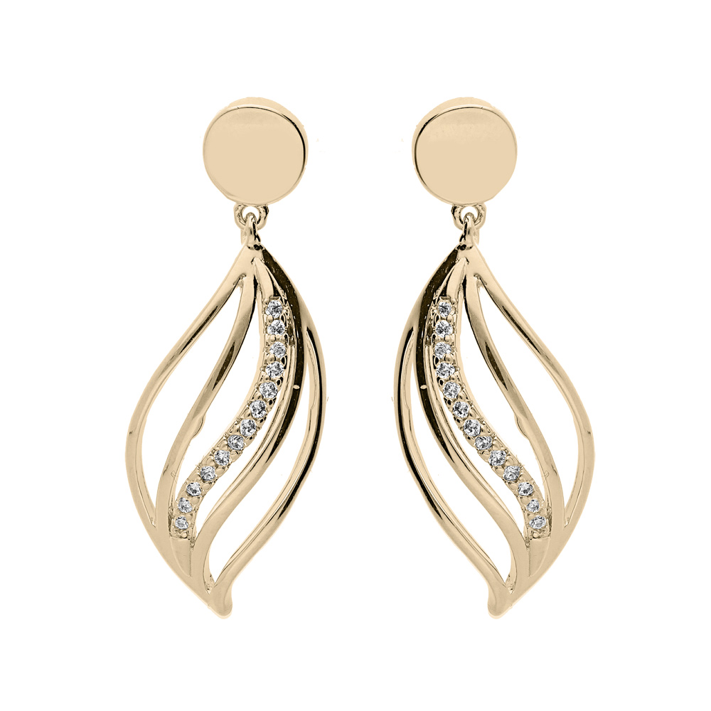 Boucles d’oreille en plaqué or goutte ajourée avec oxydes blancs sertis