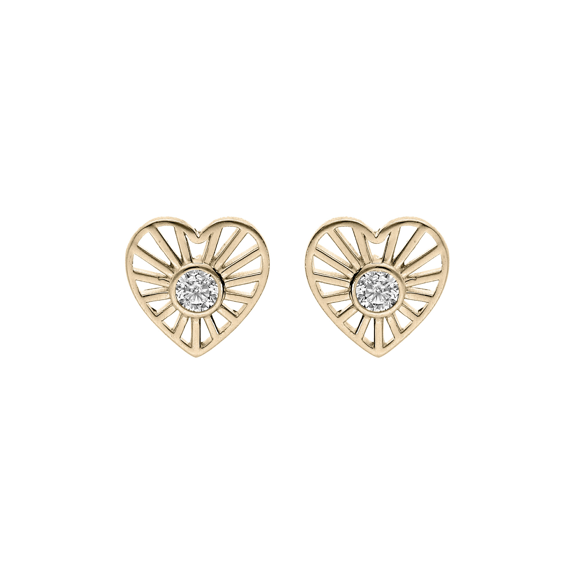 Boucles d’oreille en plaqué or coeur avec soleil oxyde blanc serti et fermoir pousette