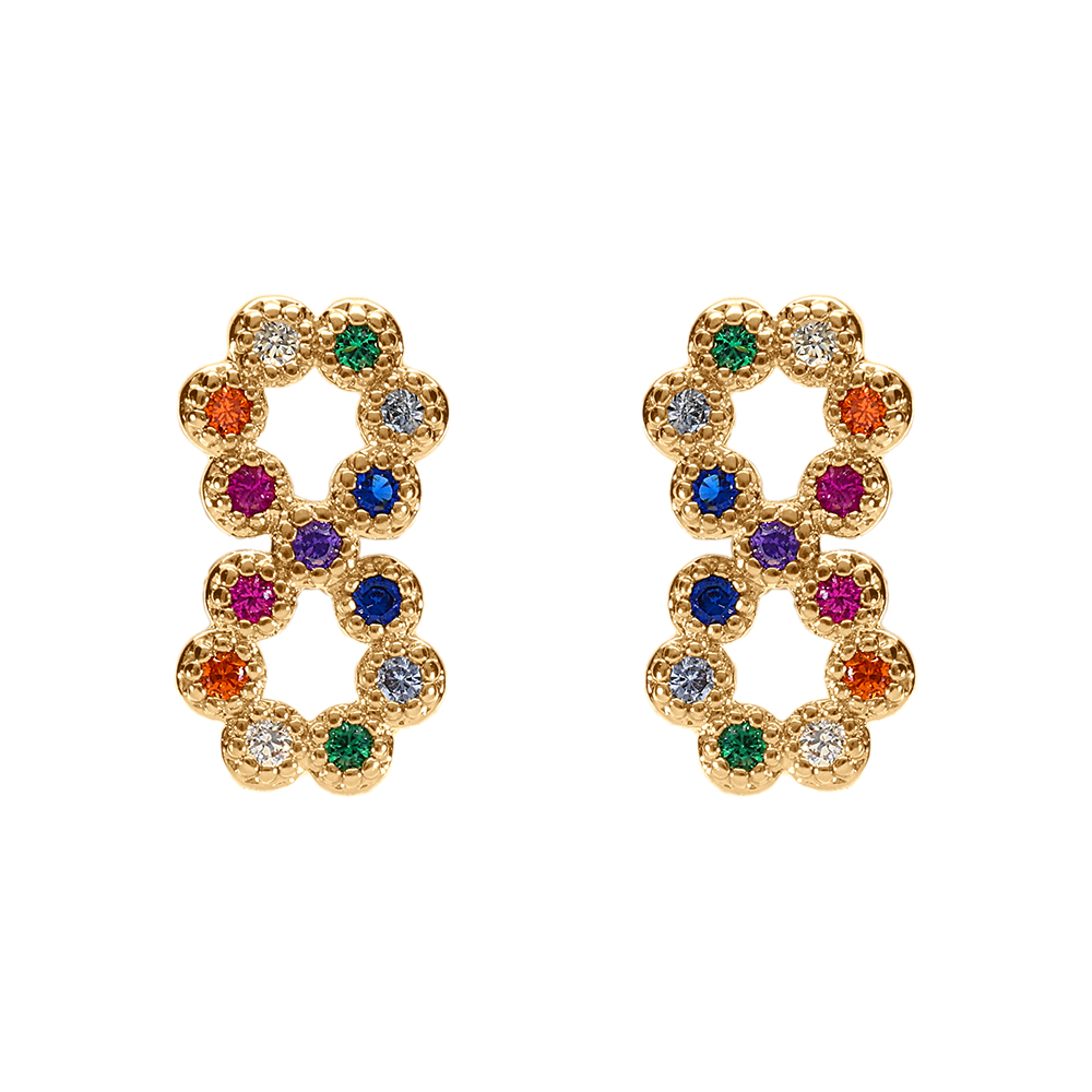 Boucles d’oreille tige en plaqué or puce motif infini multi couleurs