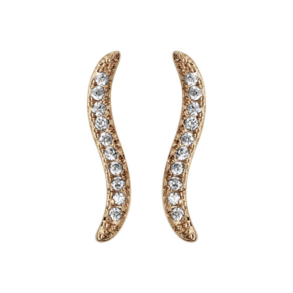 Boucles d’oreilles en plaqué or vague en oxydes blancs et fermoir poussette