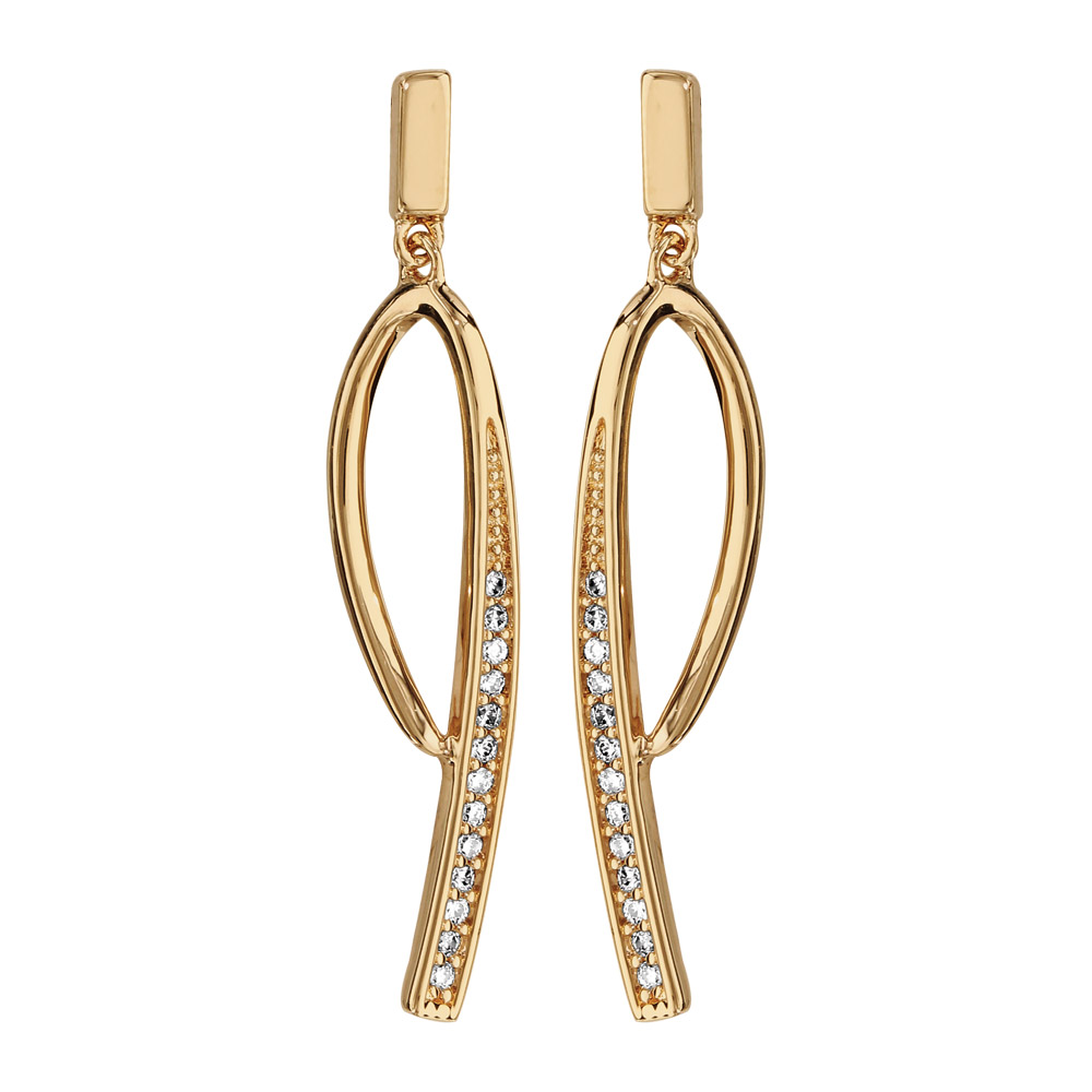 Boucles d’oreilles pendantes en plaqué or boucle avec oxydes blancs sertis et fermoir poussette