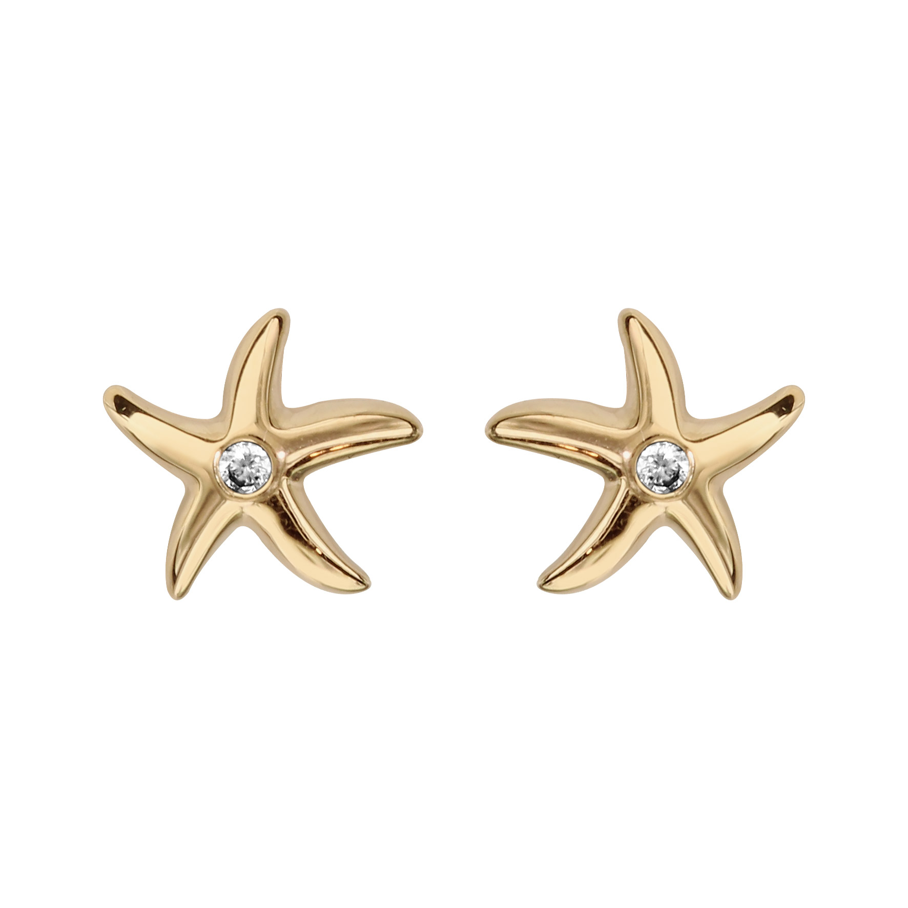 Boucles d’oreilles en plaqué or étoile de mer avec 1 oxyde blanc au centre et fermoir poussette