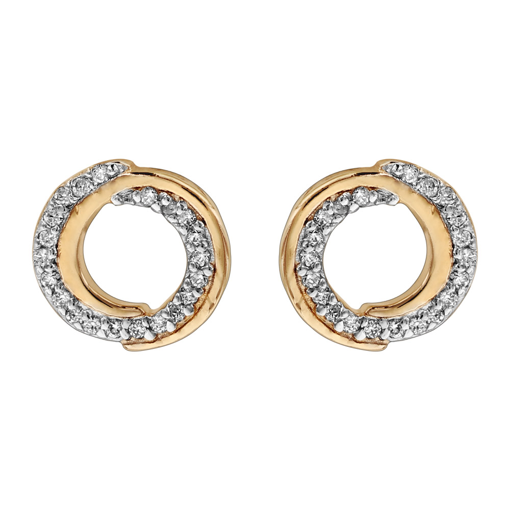 Boucles d&rsquo;oreilles en plaqué or bicolore cercle oxydes blancs sertis