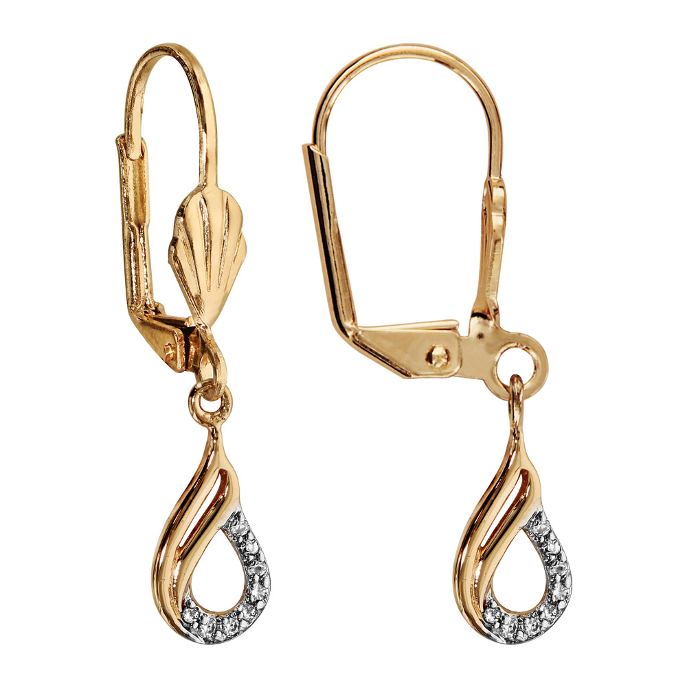 Boucles d&rsquo;oreilles pendantes en plaqué or goutte demi-rail blanc suspendue et fermoir dormeuse