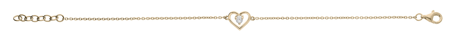 Bracelet en plaqué or chaîne avec coeur et oxyde blanc 14+3cm