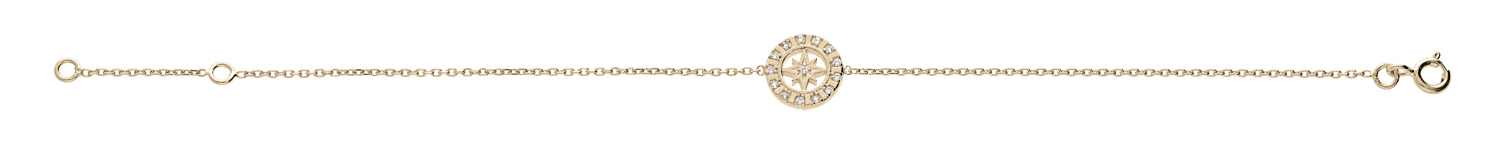 Bracelet en plaqué or chaîne avec étoile du nord et oxydes blancs sertis 16+2cm