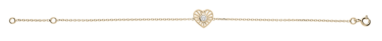 Bracelet en plaqué or chaîne avec coeur et soleil oxyde blanc serti 16+2cm