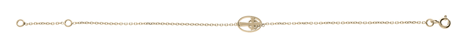 Bracelet en plaqué or chaîne avec avec pastille ovale motif croix 16+2cm