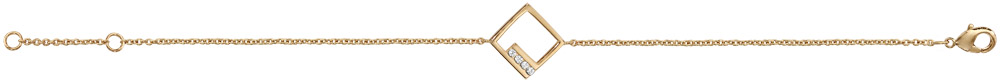 Bracelet en plaqué or chaîne avec au milieu carré ajouré et oxydes blancs sertis – longueur 16cm + 2cm de rallonge
