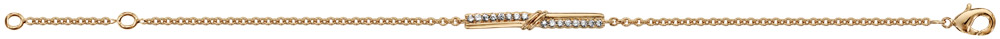 Bracelet en plaqué or chaîne avec au milieu 2 demi-rails d’oxydes blancs sertis en décalé avec partie lisse et 2 petits traits au croisement – longueur 16cm + 2cm de rallonge